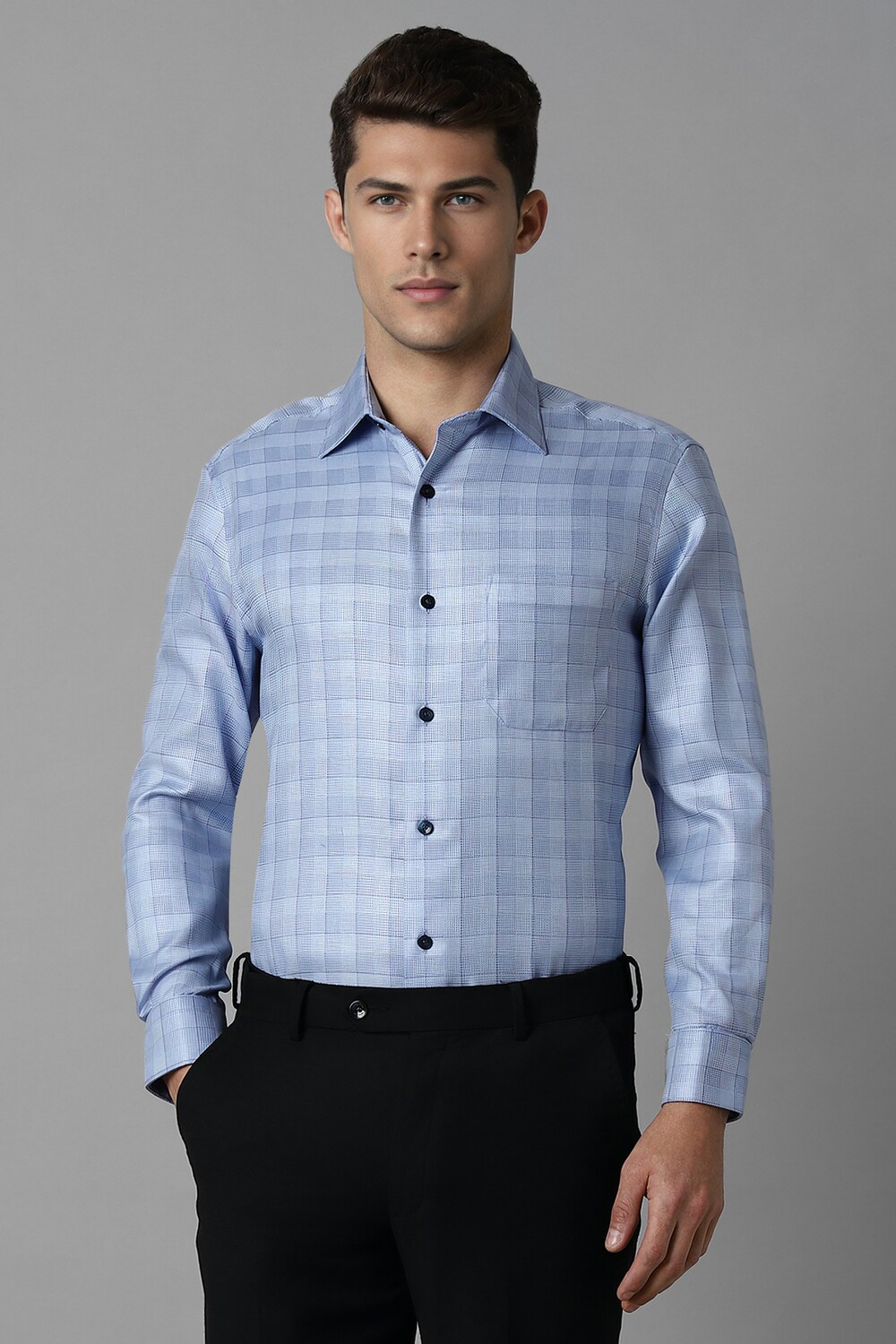 Men Blue Classic Fit Check Full Sleeves Formal Shirt-Blue
