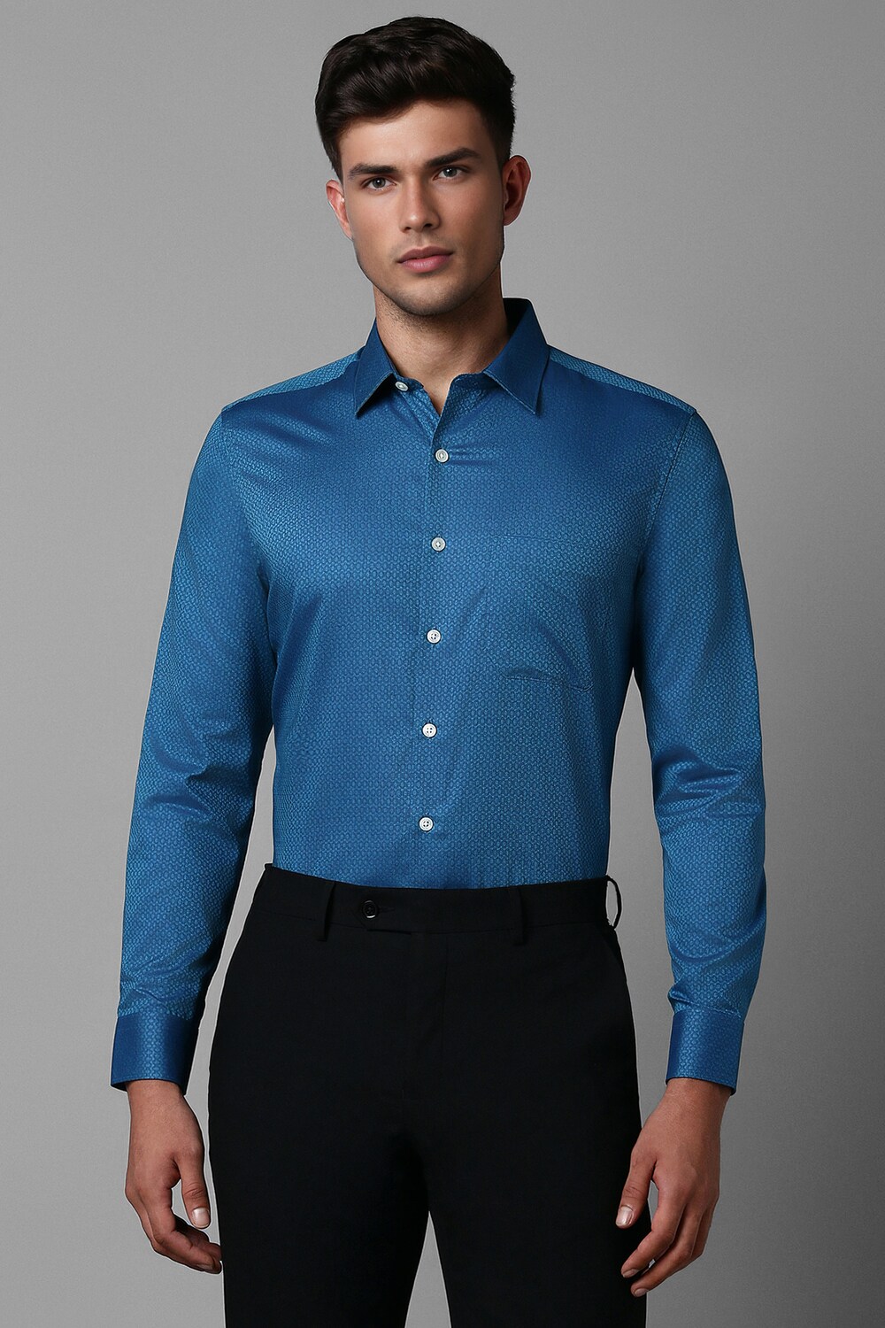 Men Blue Slim Fit Textured Full Sleeves Formal Shirt-Blue