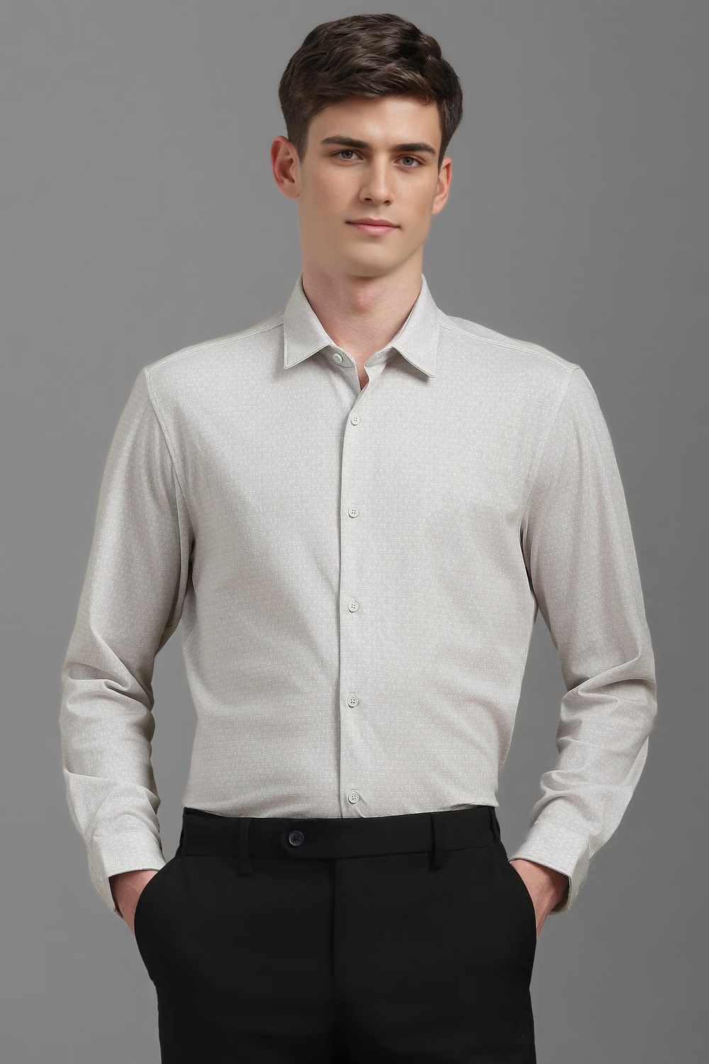 Men Grey Super Slim Fit Print Full Sleeves Casual Shirt-Grey