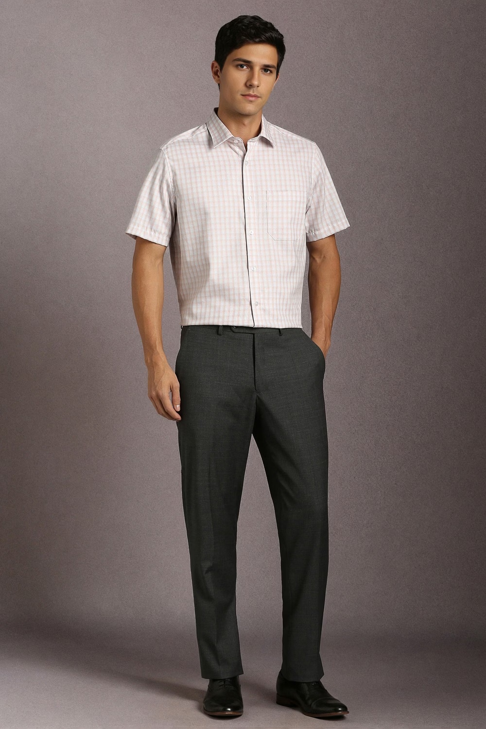 Men Beige Check Half Sleeves Formal Shirt-Beige