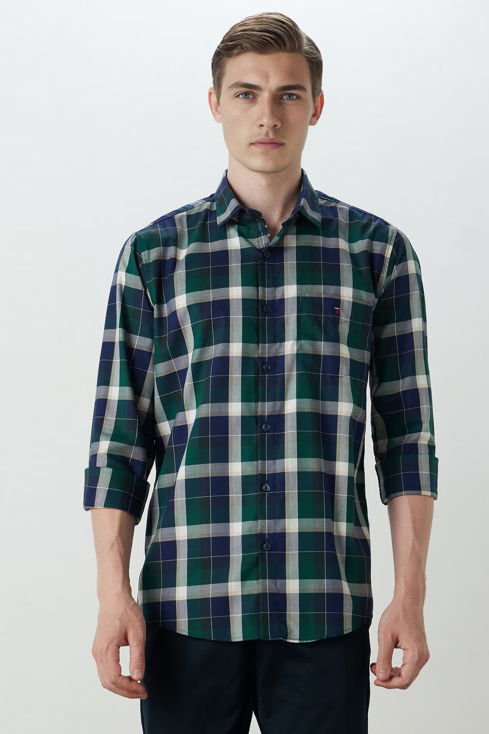 Men Green Check Full Sleeves Casual Shirt-Green