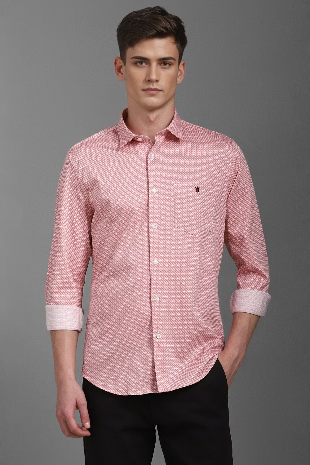 Men Peach Super Slim Fit Print Full Sleeves Casual Shirt-Peach