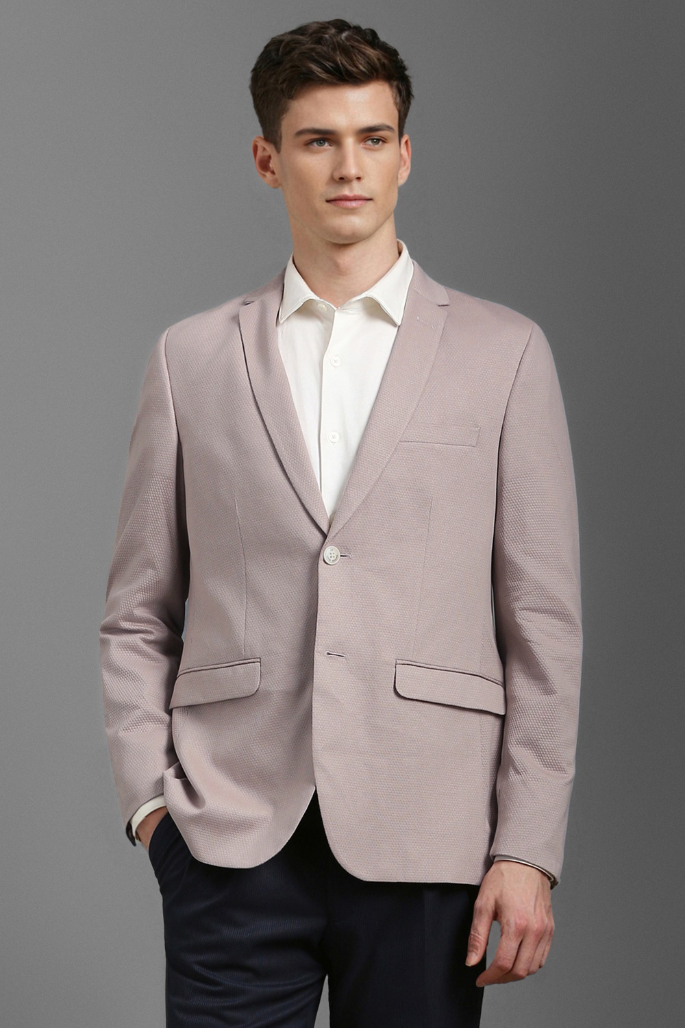 Men Pink Super Slim Fit Textured Formal Blazer-Pink
