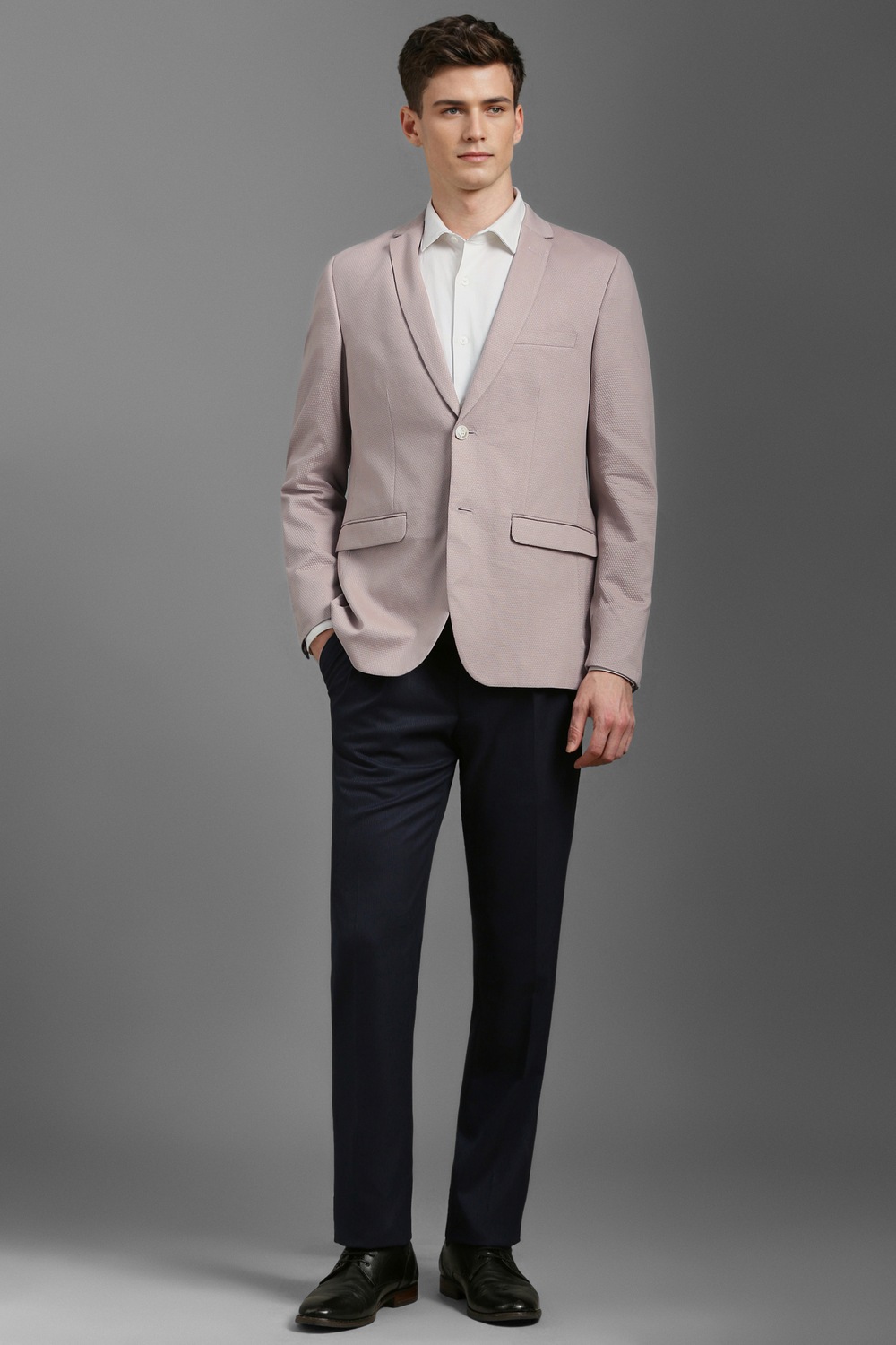 Men Pink Super Slim Fit Textured Formal Blazer-Pink