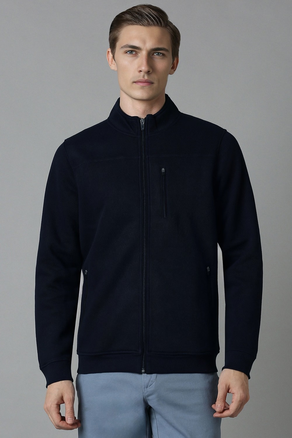 Men Casual Black Textured Sweatshirt-Black