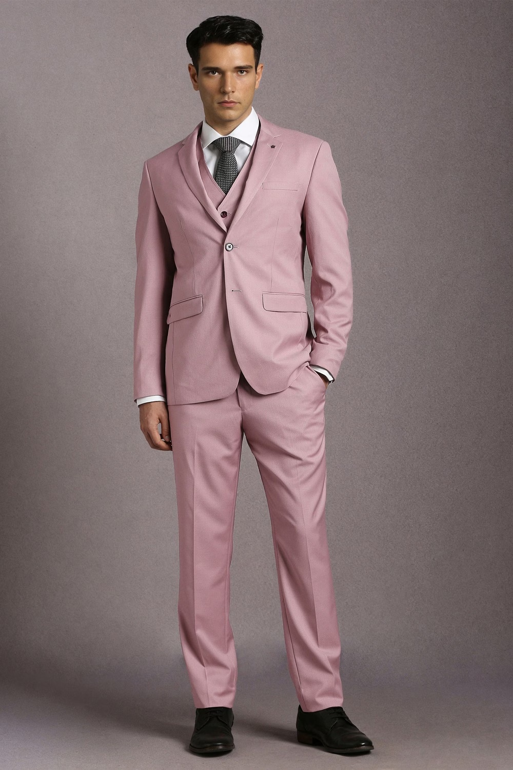 Men Pink Textured Formal Three Piece Suit-Pink 1 38356-men-pink-textured-formal-three-piece-suit-pink-1.jpg