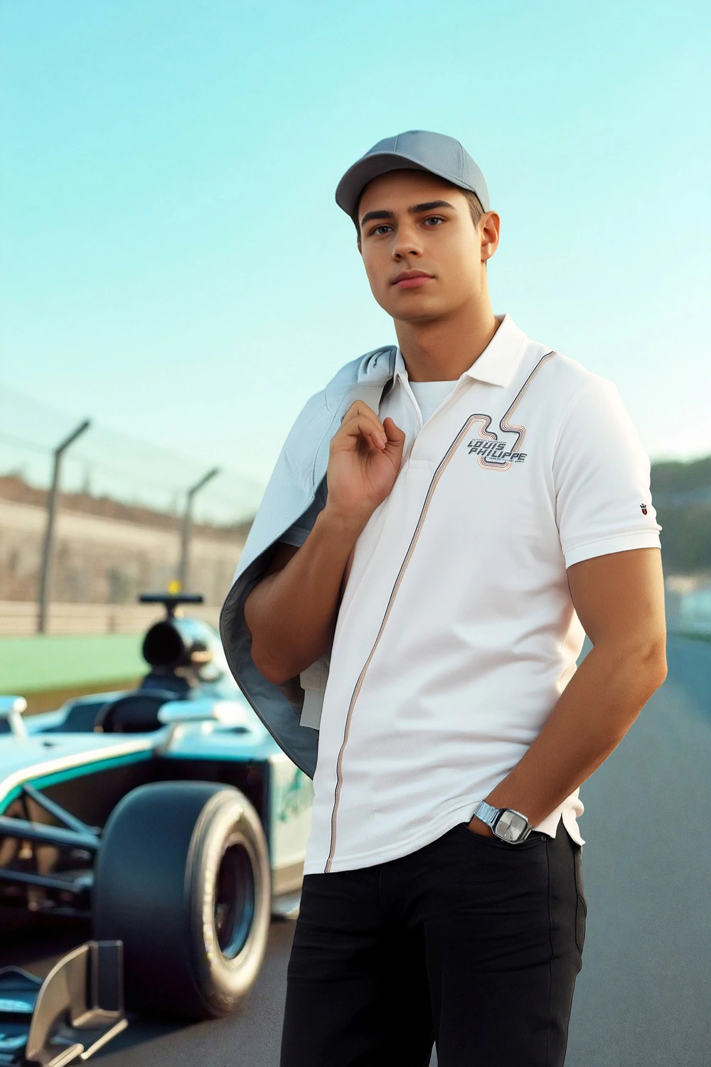 Men White Patterned Polo Neck T-shirt-White