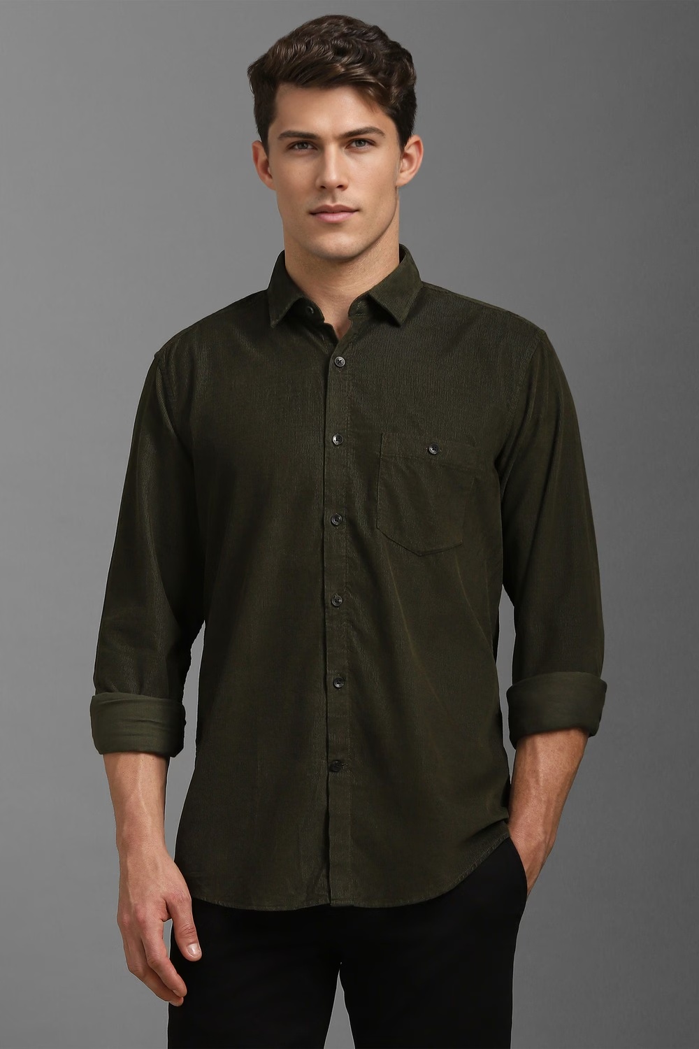 Men Olive Textured Full Sleeves Casual Shirt-Olive
