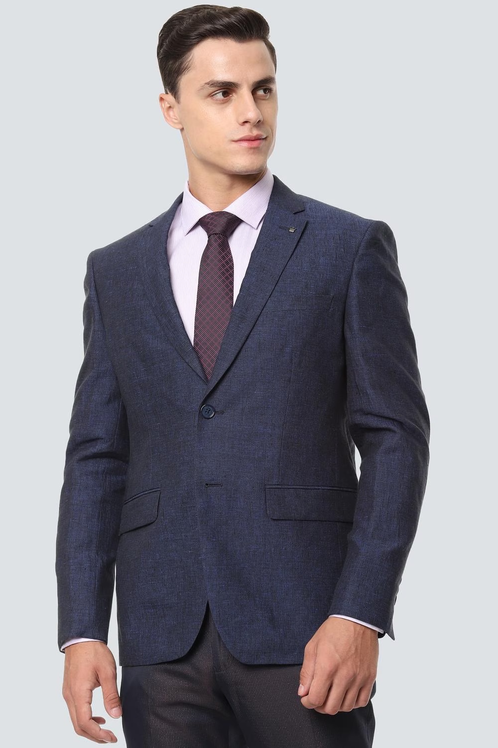 Men Navy Slim Fit Textured Formal Blazer-Navy