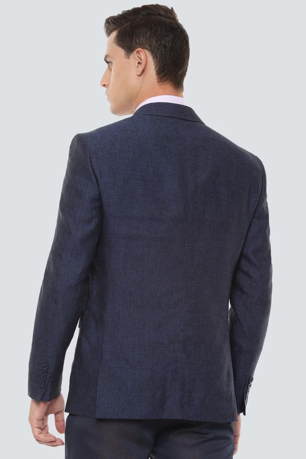 Men Navy Slim Fit Textured Formal Blazer-Navy
