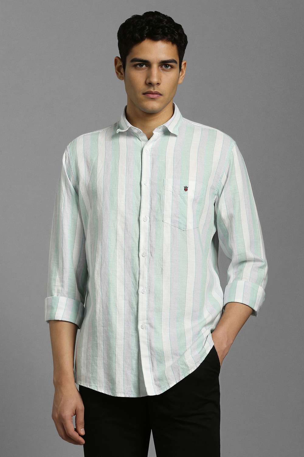 Men Light Green Stripe Full Sleeves Casual Shirt-Light Green