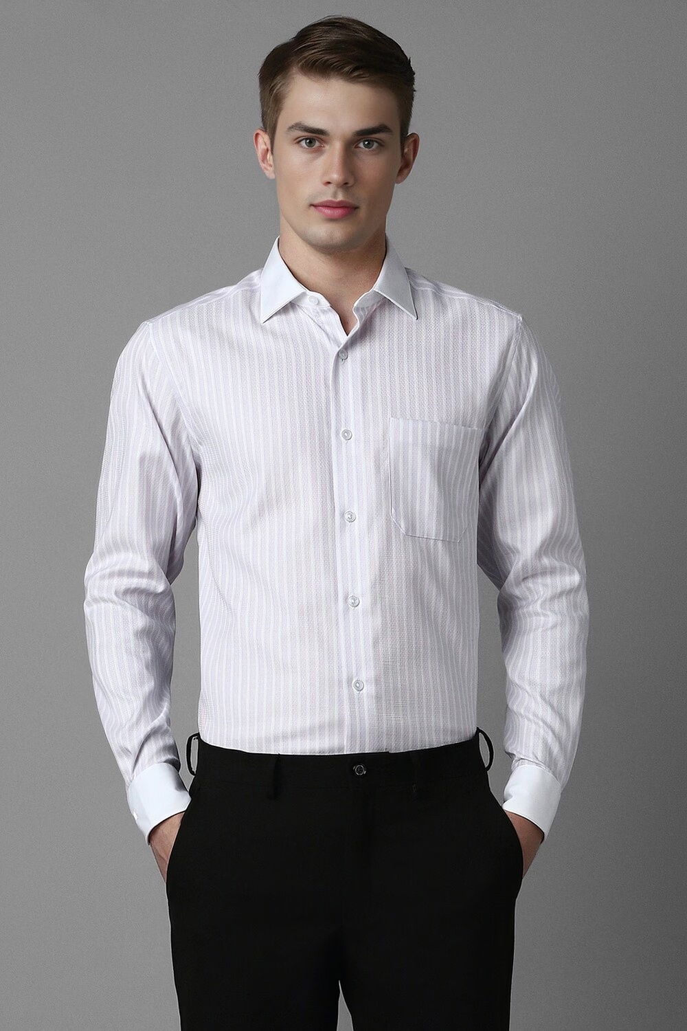 Men Lilac Classic Fit Stripe Full Sleeves Formal Shirt-Lilac
