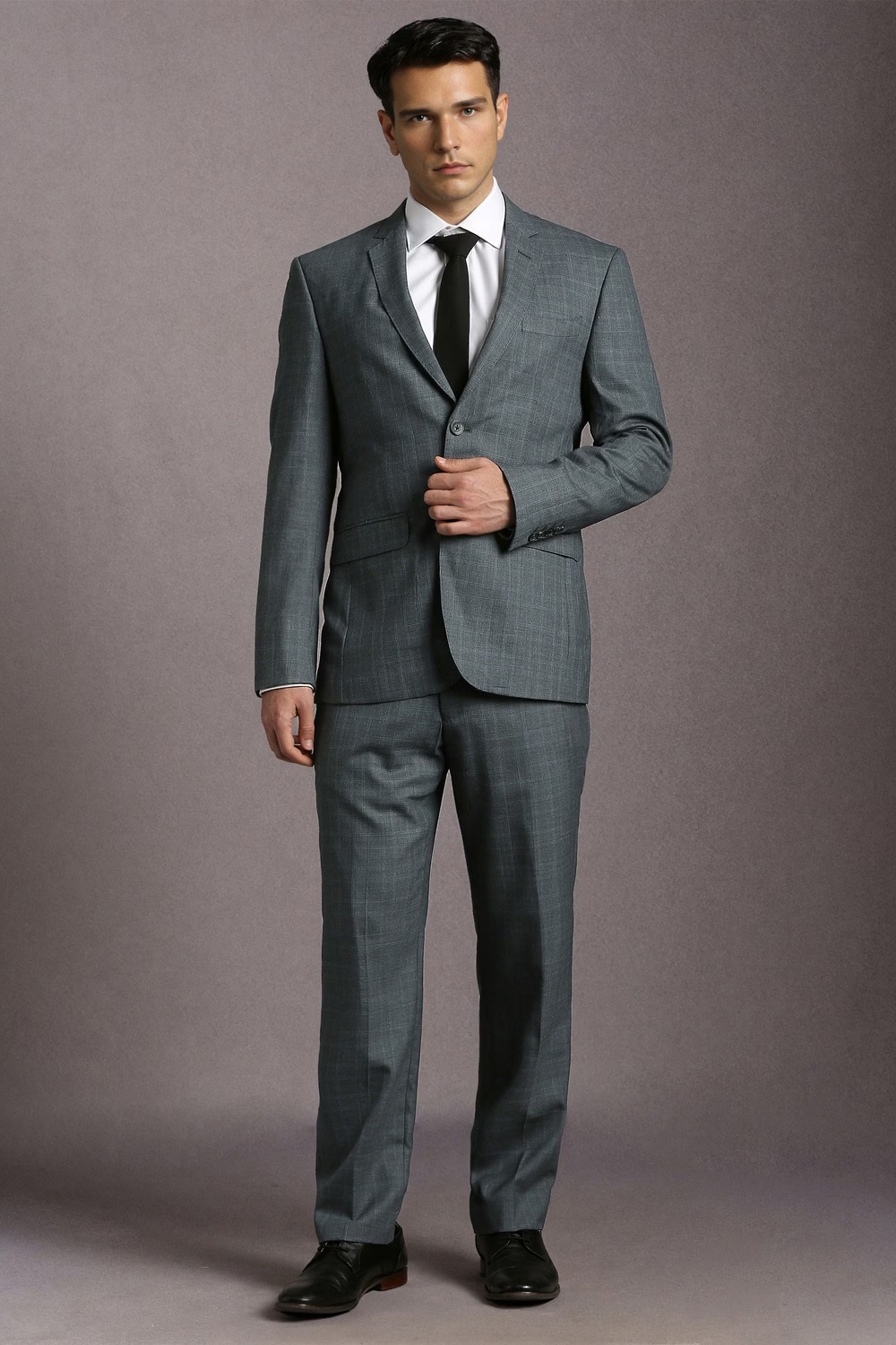 Men Grey Check Formal Two Piece Suit-Grey