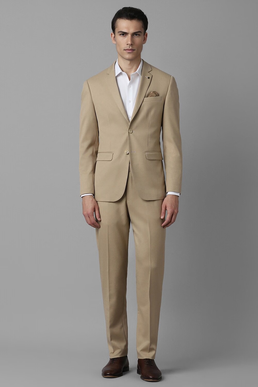 Men Khaki Slim Fit Textured Formal Two Piece Suit-Khaki