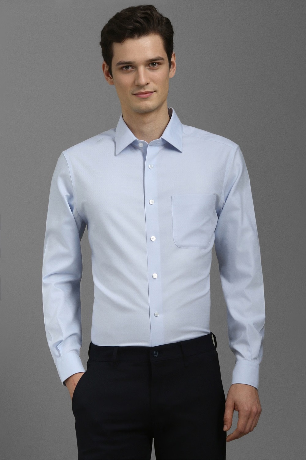 Men Light Blue Classic Fit Textured Full Sleeves Formal Shirt-Light Blue
