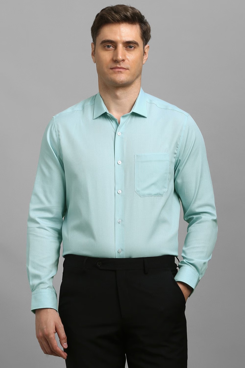 Men Blue Textured Full Sleeves Formal Shirt-Blue