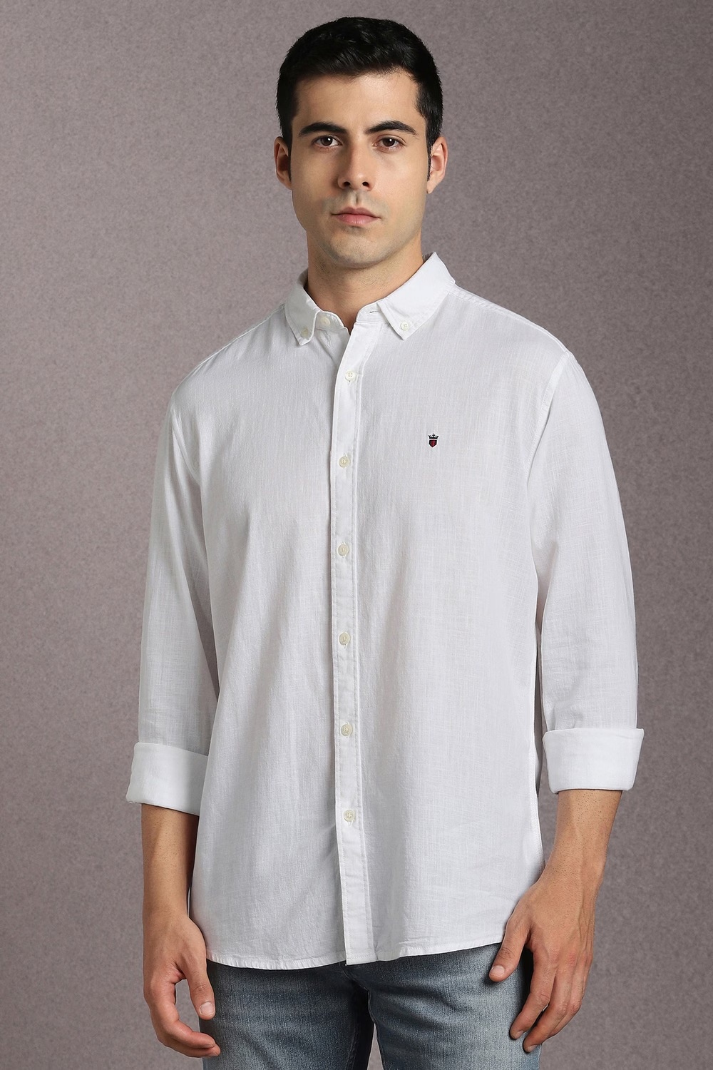 Men White Textured Full Sleeves Casual Shirt-White