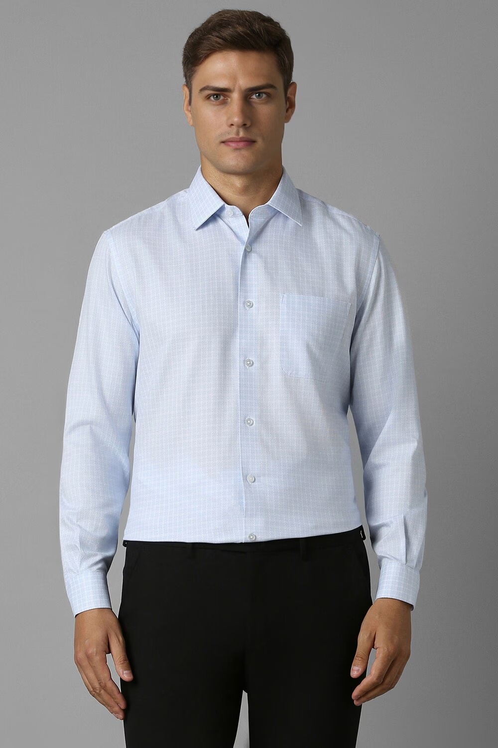 Men Blue Classic Fit Check Full Sleeves Formal Shirt-Blue