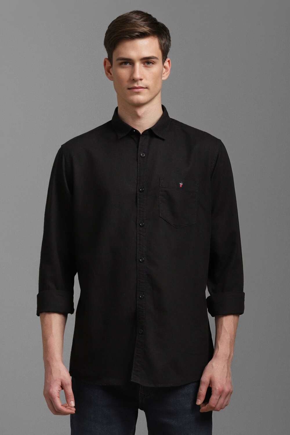 Men Black Slim Fit Solid Full Sleeves Casual Shirt-Black