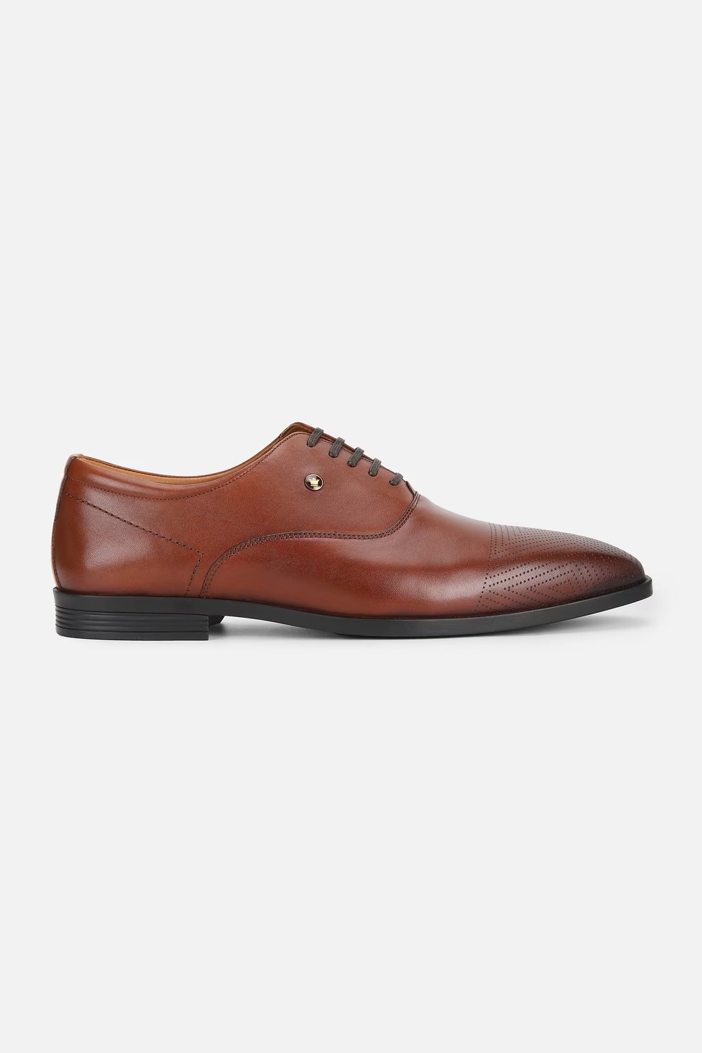 Men Brown Leather Lace Up Shoes-Brown