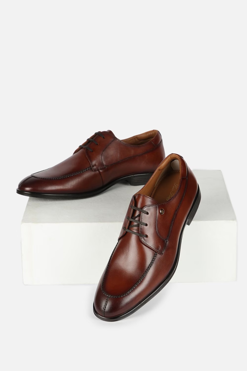 Men Brown Leather Lace Up Shoes-Brown