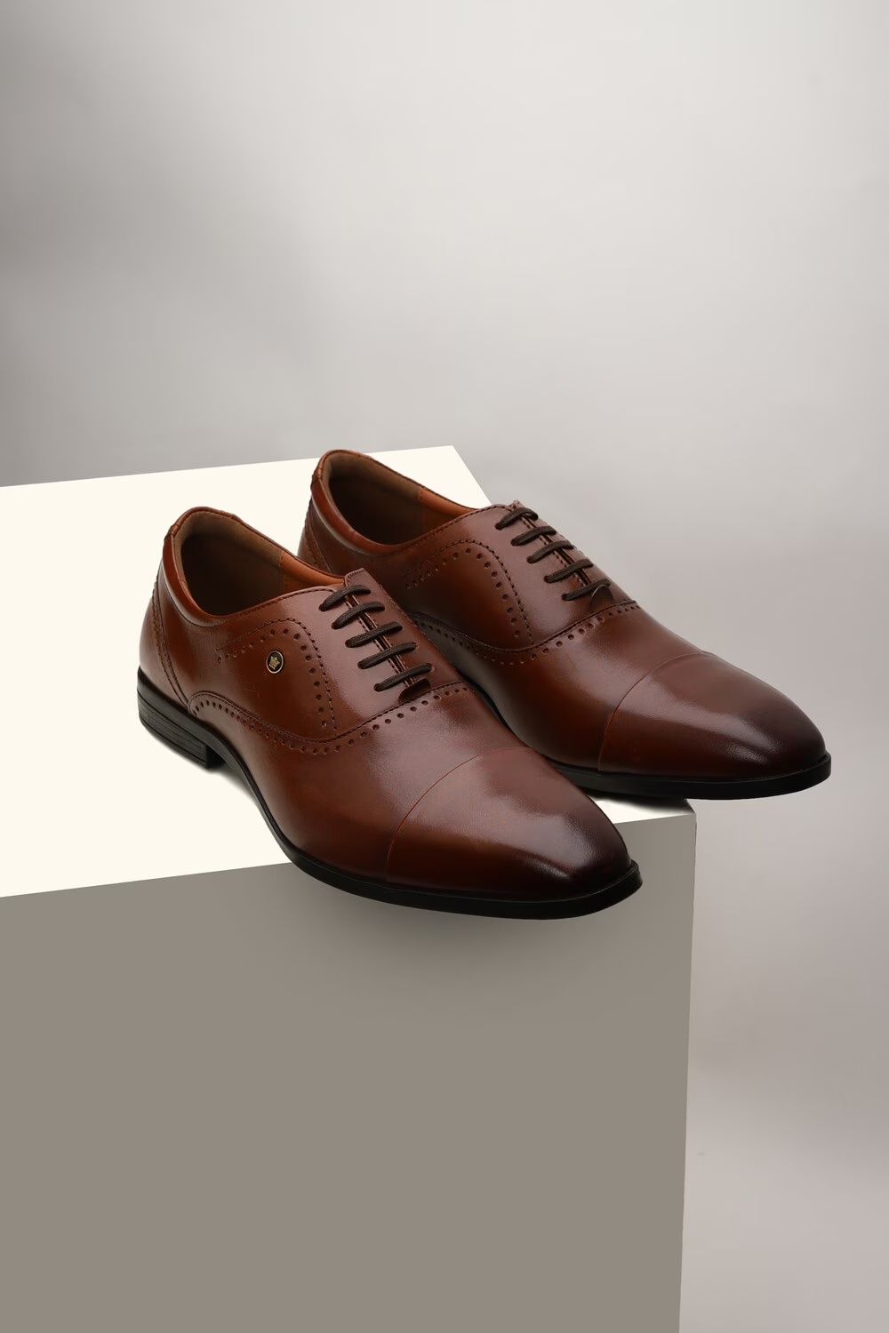 Louis Philippe Men Brown Perforated Oxford Formal Imported Premium Leather Light Weight Breathable Lining Slip Resistant Flexibl-Brown