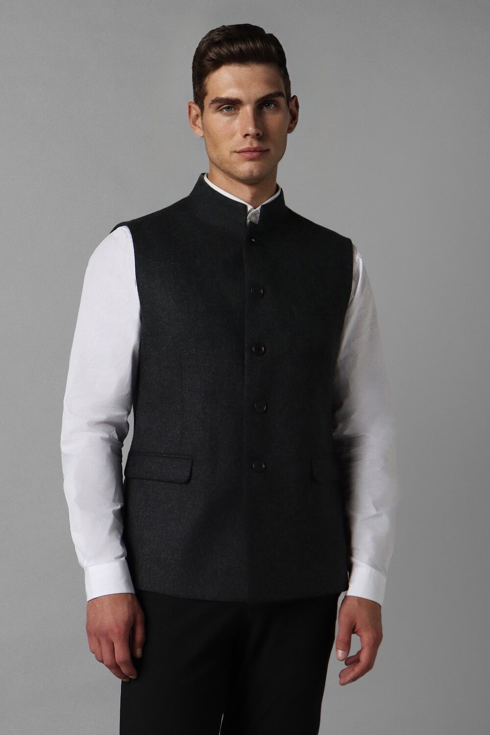 Men Black Textured Slim Fit Party Nehru Jacket-Black