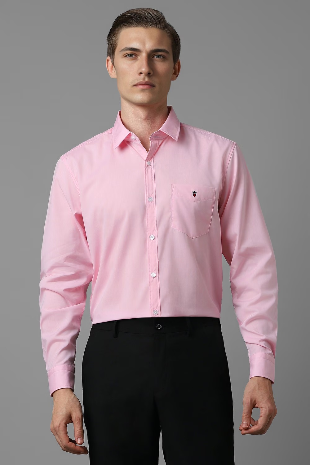 Men Pink Slim Fit Solid Full Sleeves Casual Shirt-Pink