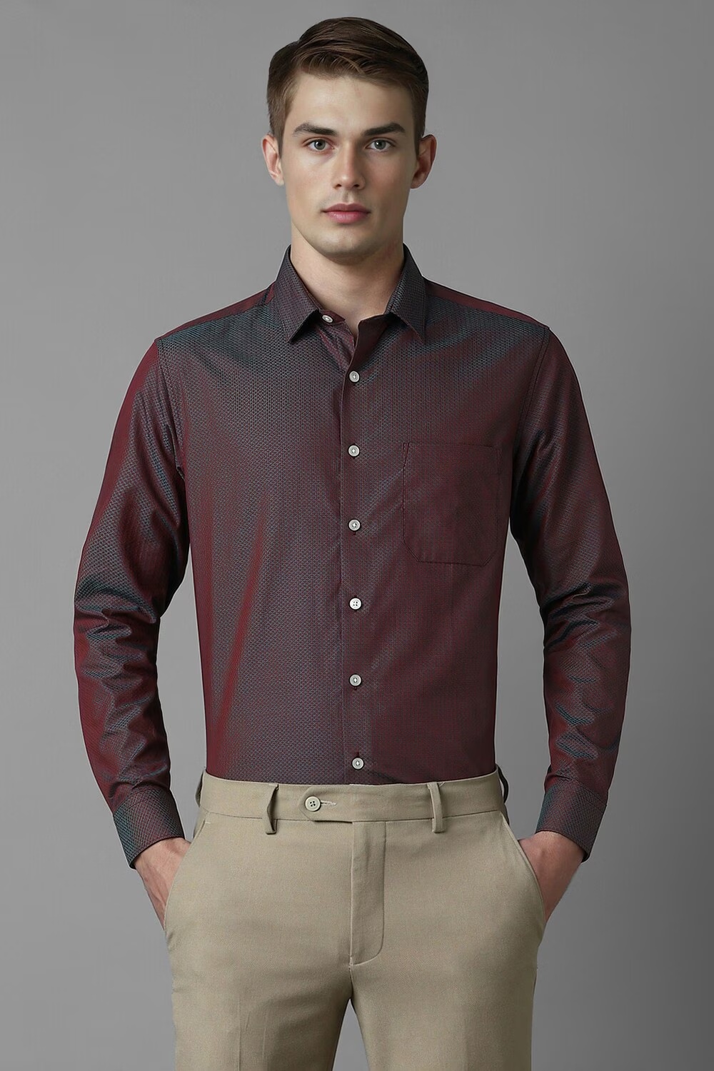 Men Maroon Slim Fit Print Full Sleeves Formal Shirt-Maroon