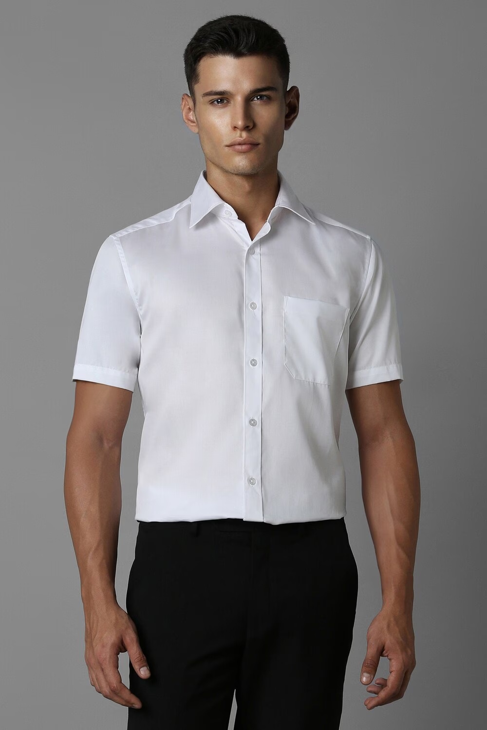 Men White Classic Fit Solid Half Sleeves Casual Shirt-White