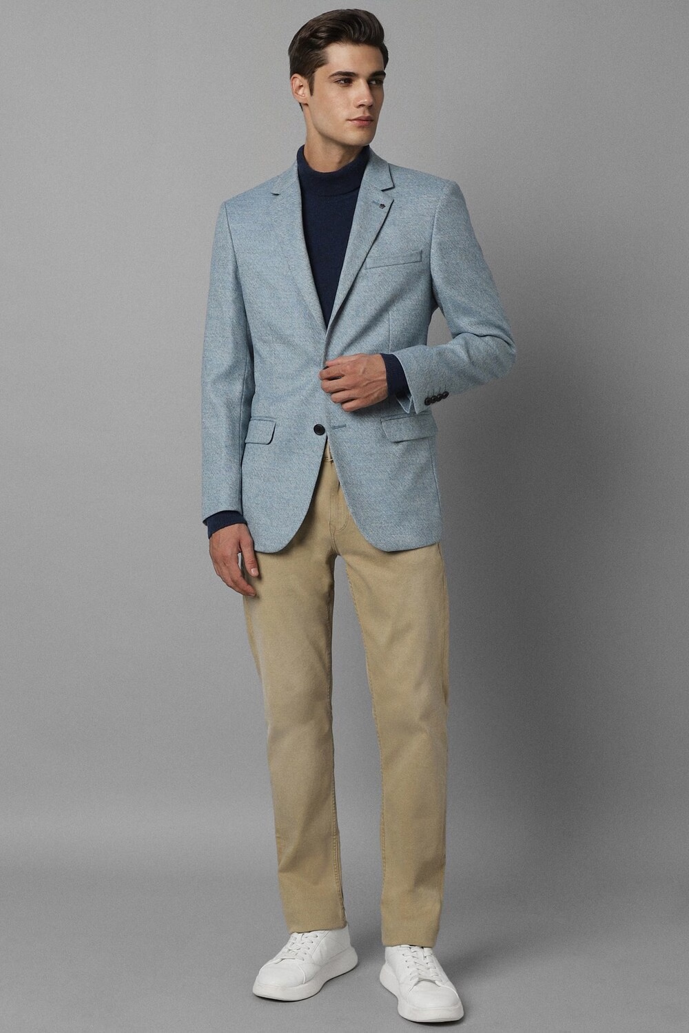 Men Blue Regular Fit Textured Formal Blazer-Blue