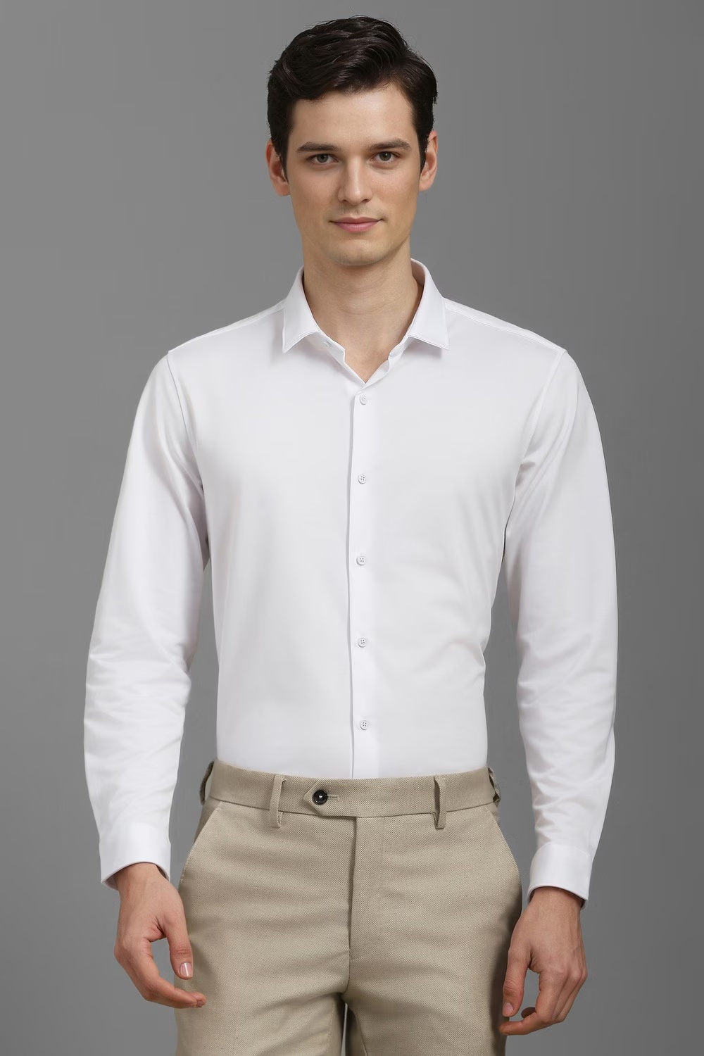 Men White Super Slim Fit Solid Full Sleeves Casual Shirt-White