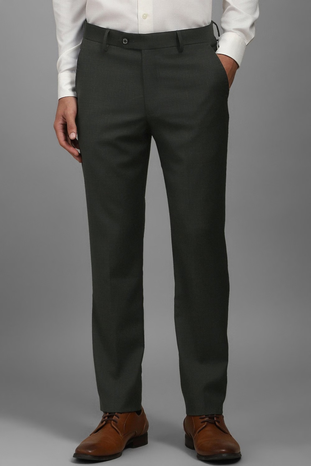 Men Green Slim Fit Check Flat Front Formal Trousers-Green
