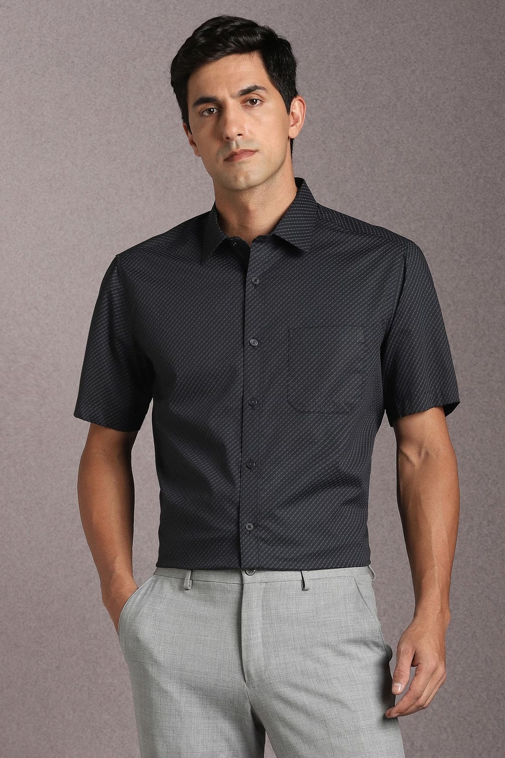 Men Black Print Half Sleeves Formal Shirt-Black