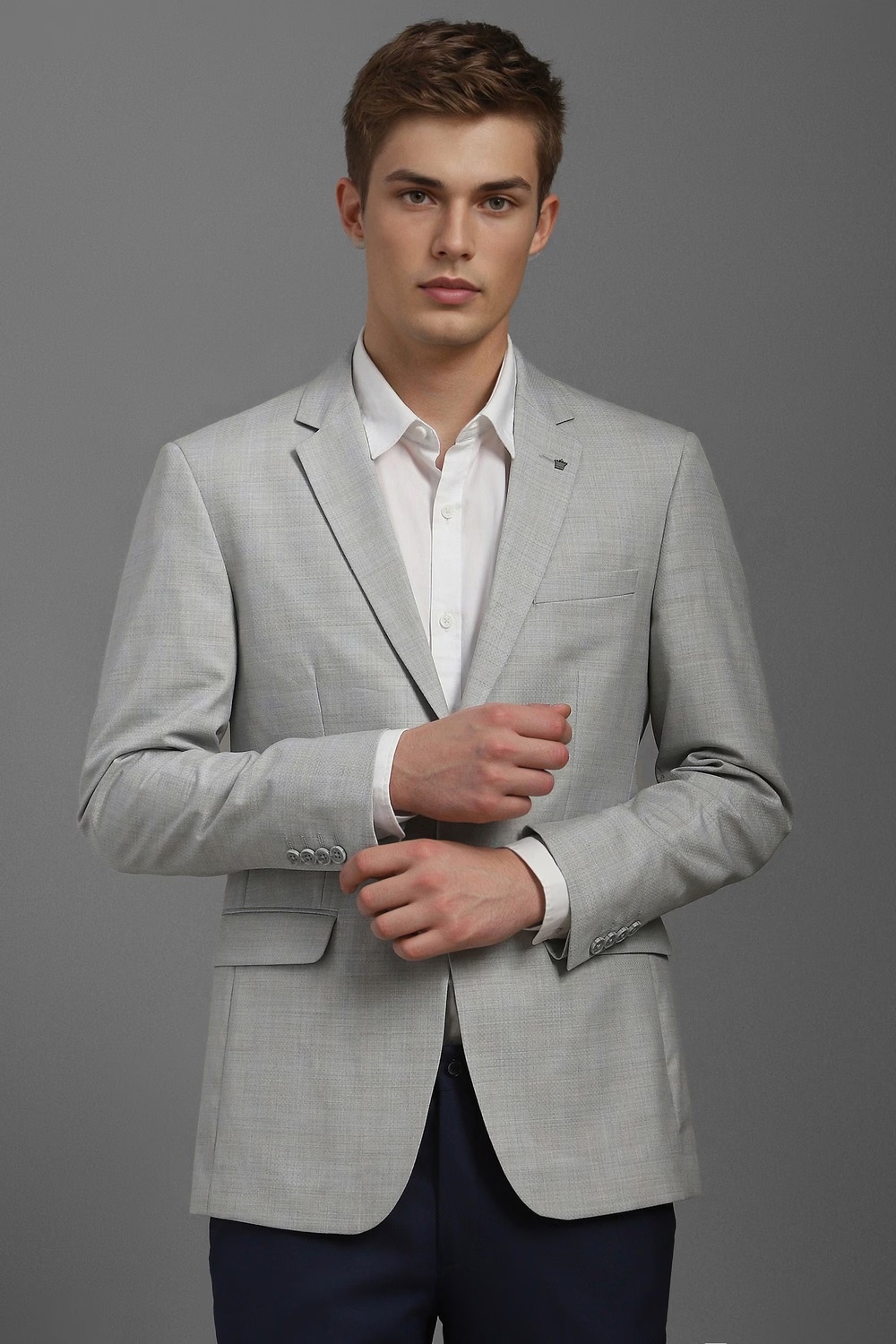 Men Grey Slim Fit Textured Formal Blazer-Grey