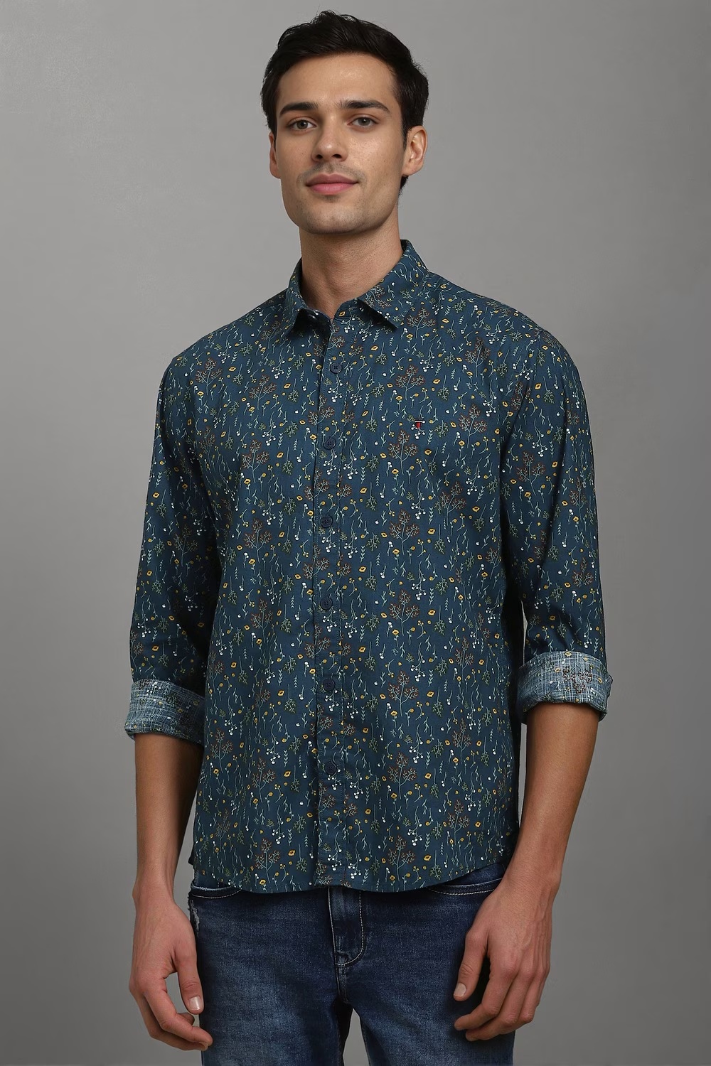 Men Blue Print Full Sleeves Casual Shirt-Blue