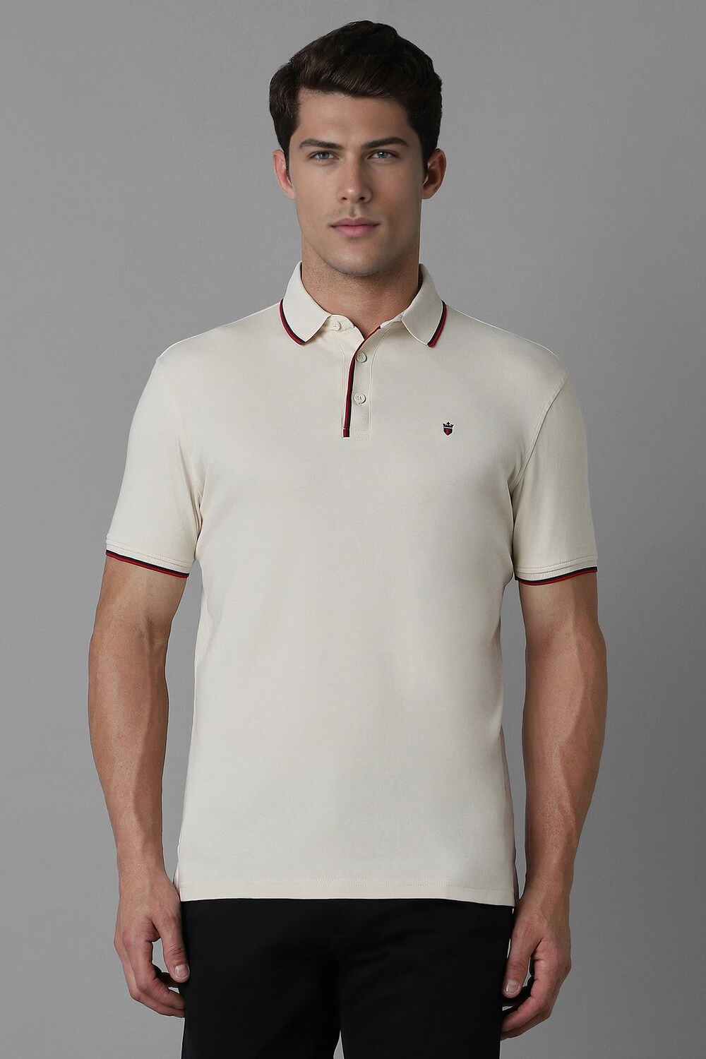 Men White Solid Polo Neck T-shirt-White