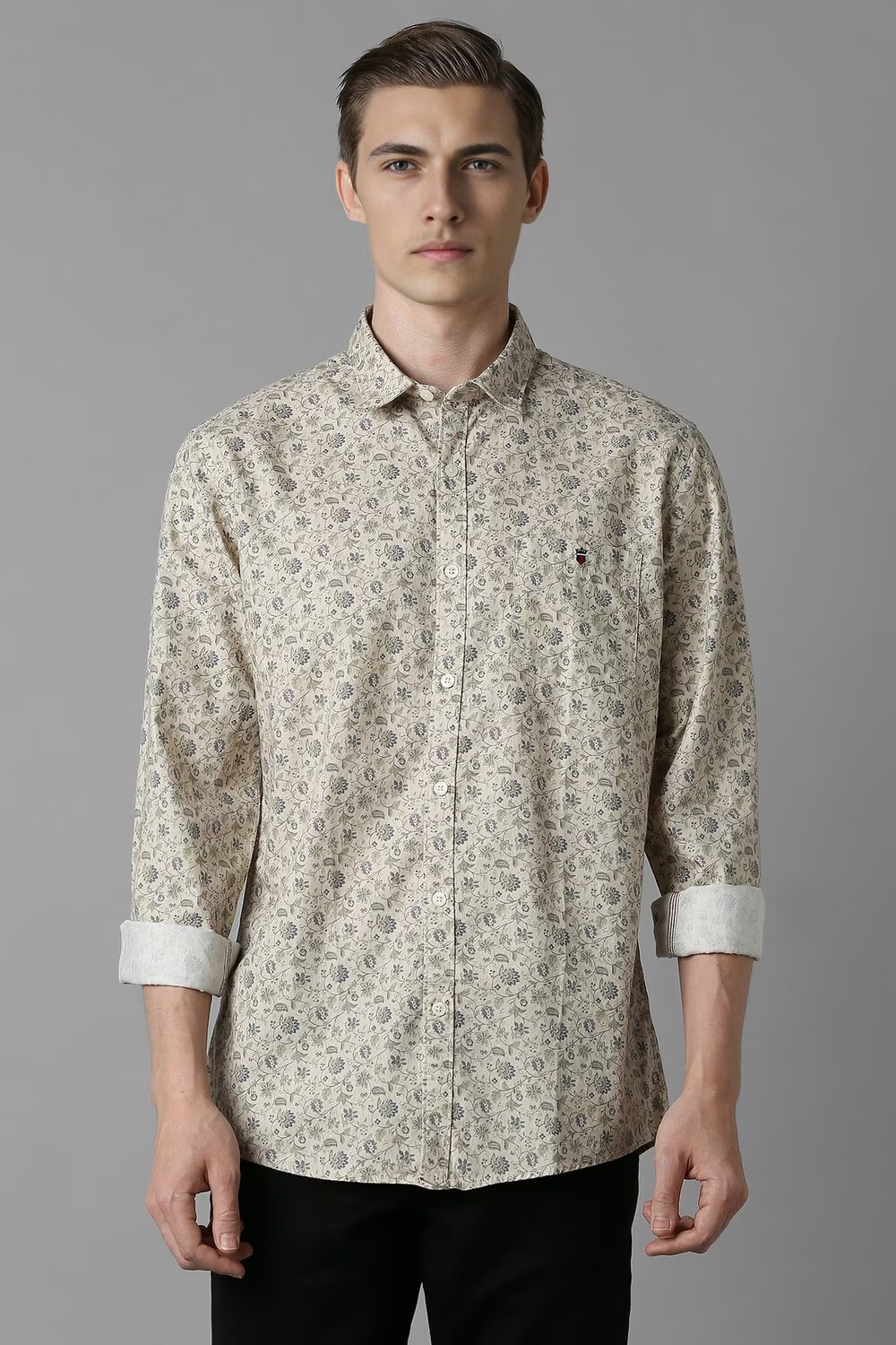 Men Beige Slim Fit Print Full Sleeves Casual Shirt-Beige