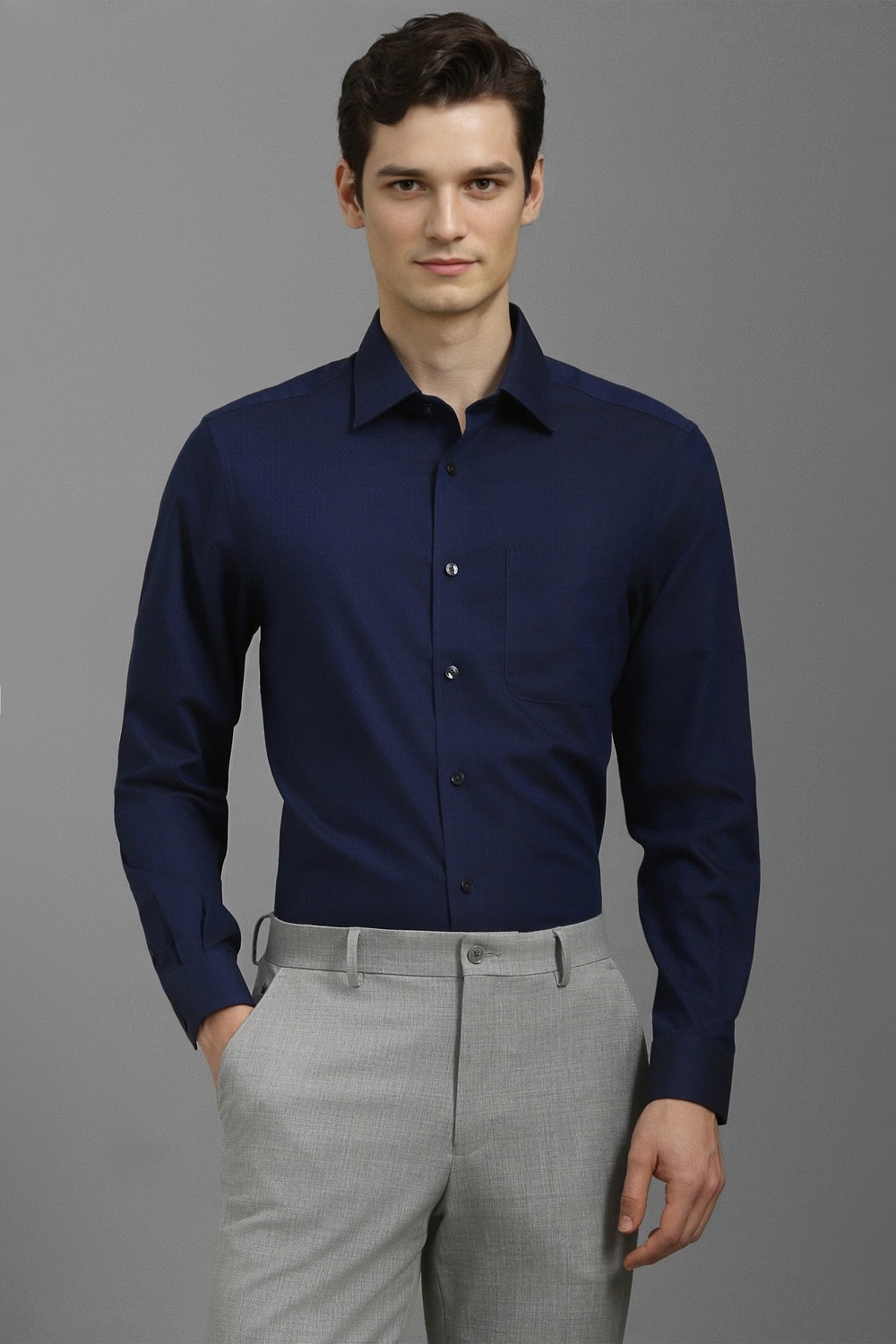 Men Navy Classic Fit Print Full Sleeves Formal Shirt-Navy