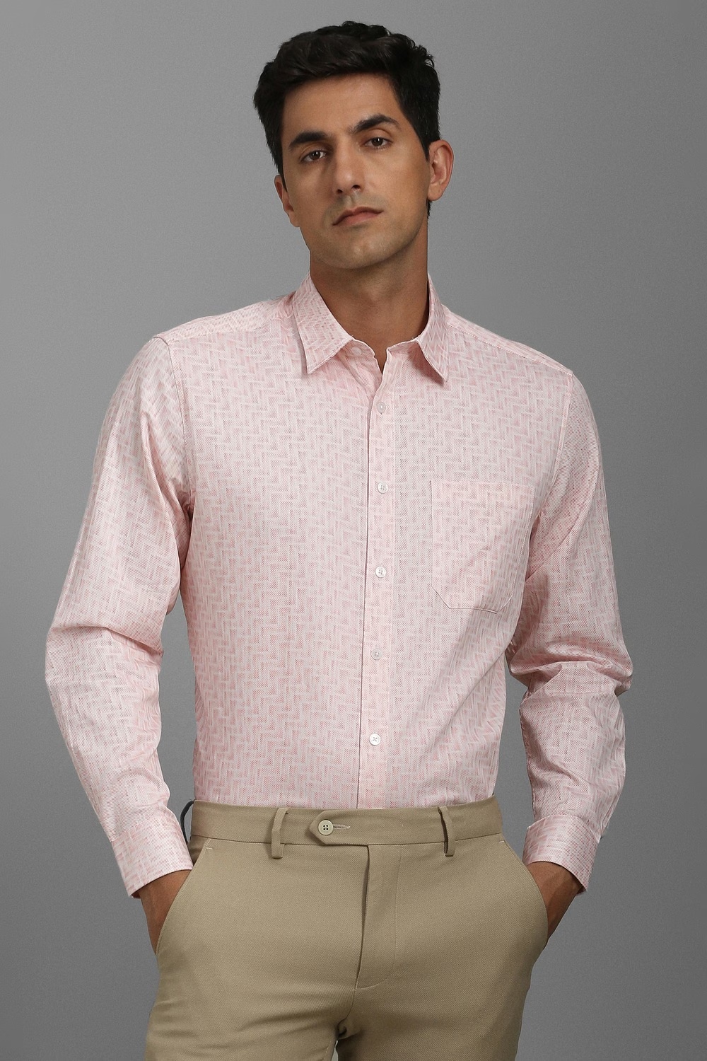 Men Pink Print Full Sleeves Formal Shirt-Pink