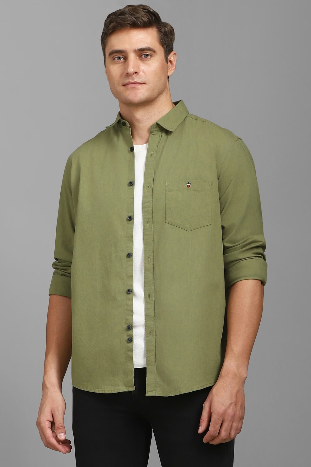 Men Olive Solid Full Sleeves Casual Shirt-Olive