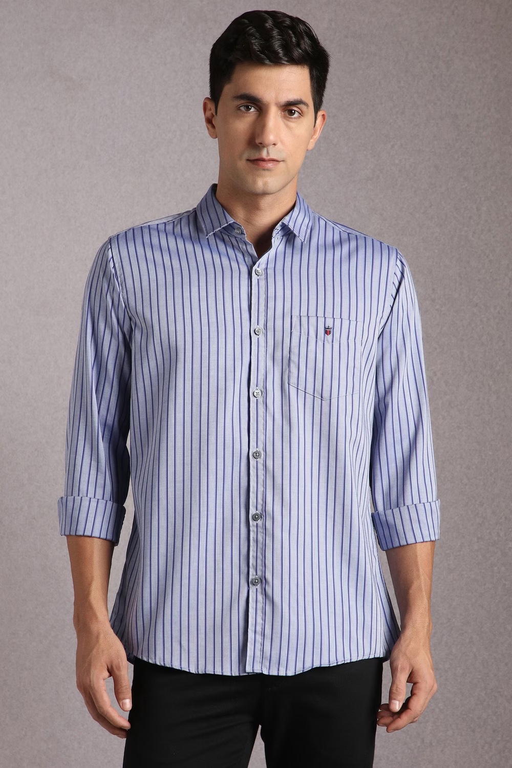 Men Purple Stripe Full Sleeves Casual Shirt-Purple