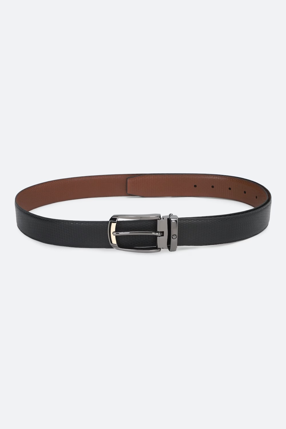 Men Black Textured Genuine Leather Casual Belt-Black