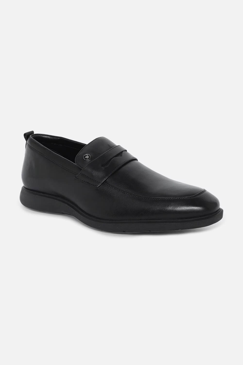 Men Black Leather Slip Ons-Black