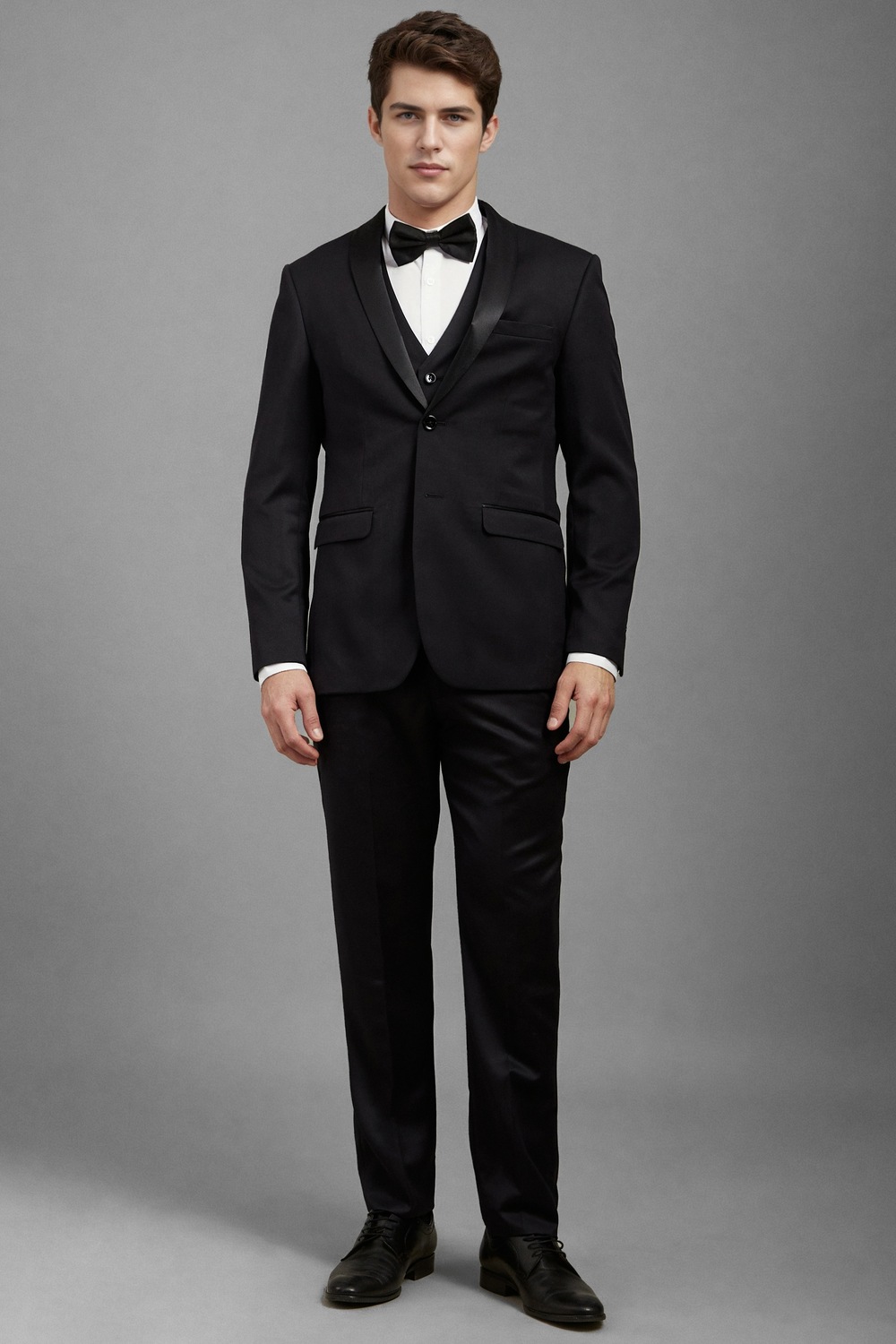 Men Black Slim Fit Textured Formal Three Piece Suit-Black