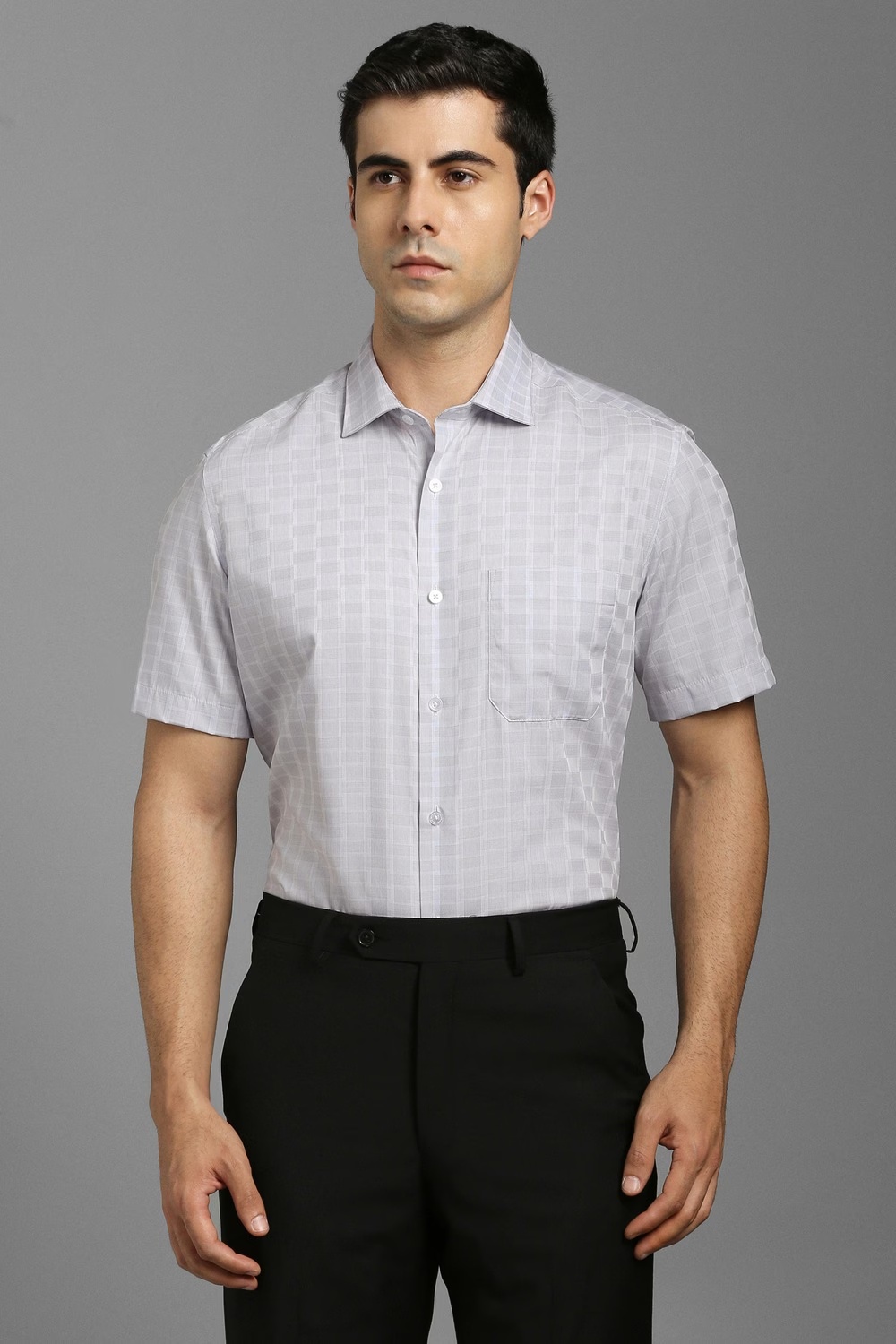 Men Grey Print Half Sleeves Formal Shirt-Grey