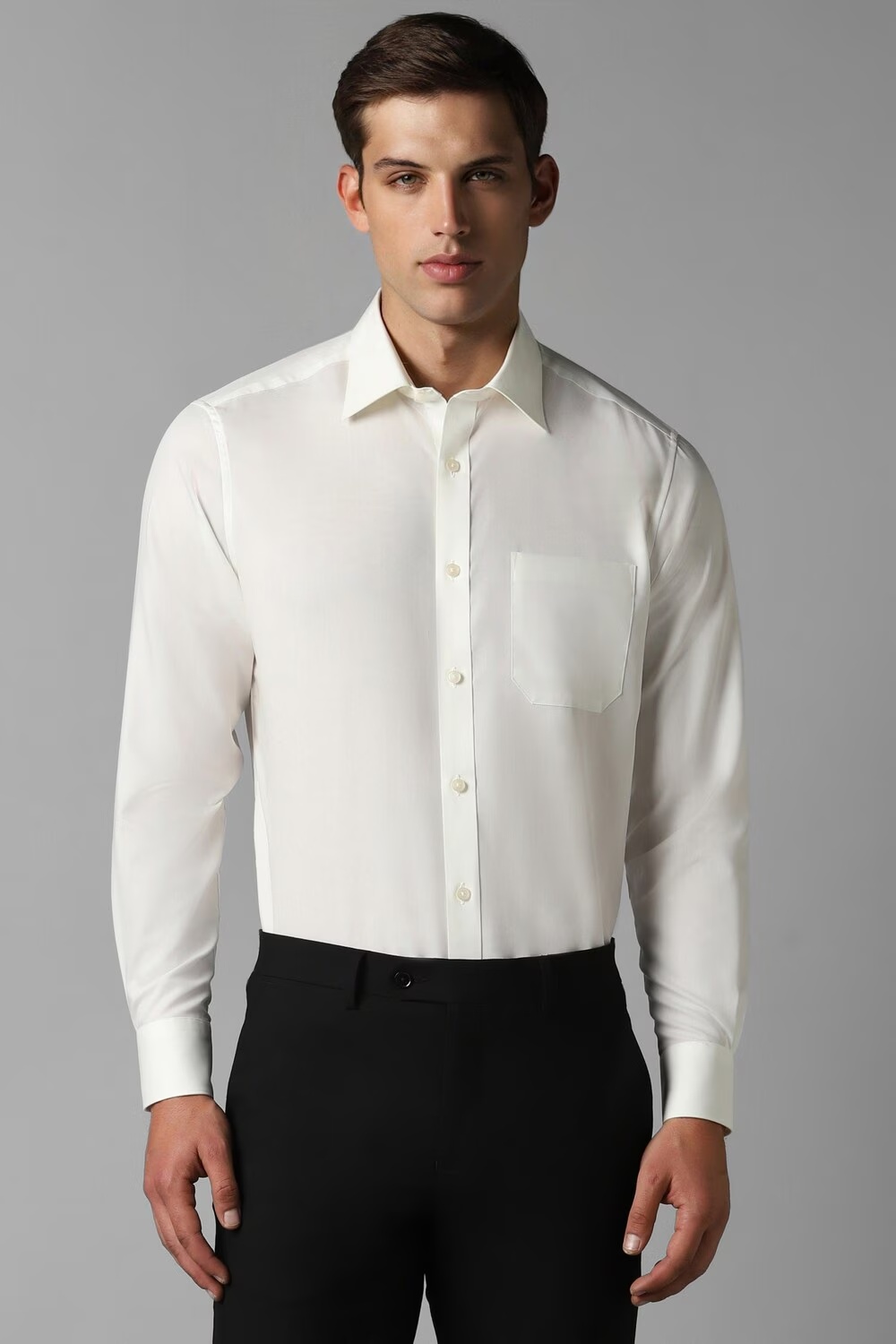 Men Cream Classic Fit Solid Full Sleeves Formal Shirt-Cream