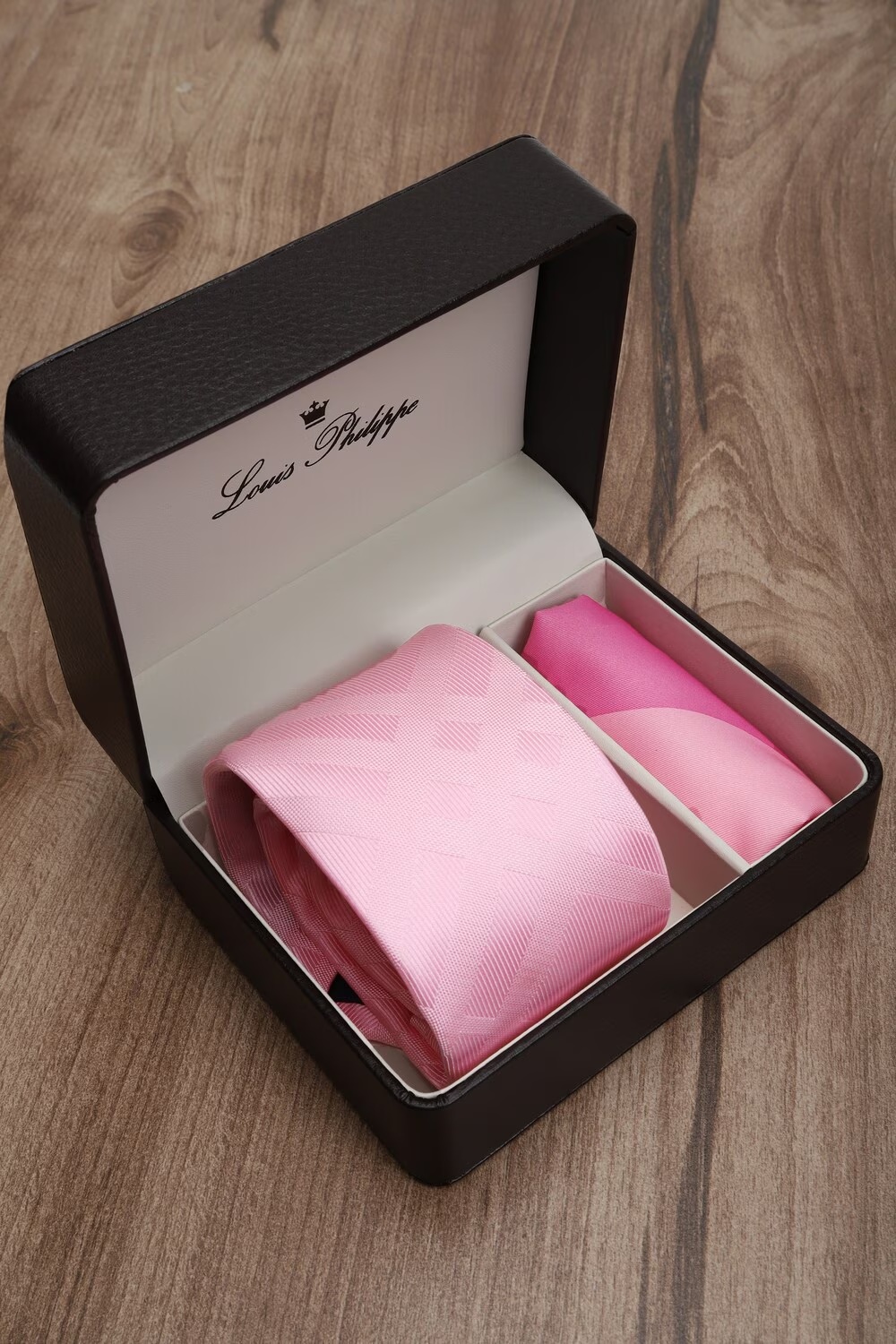Men Pink Check Tie and Pocket Square-Pink
