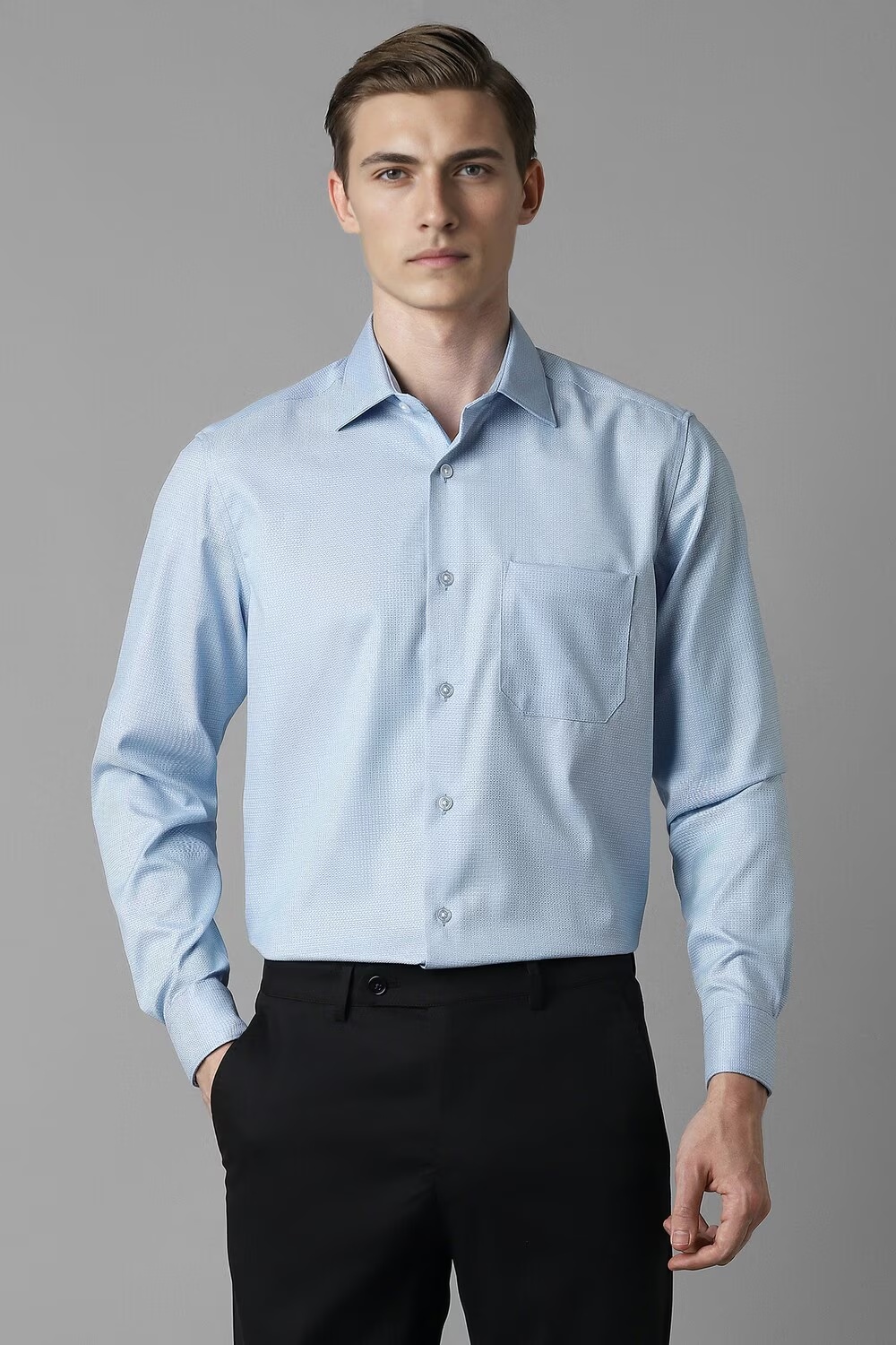 Men Blue Classic Fit Textured Full Sleeves Formal Shirt-Blue