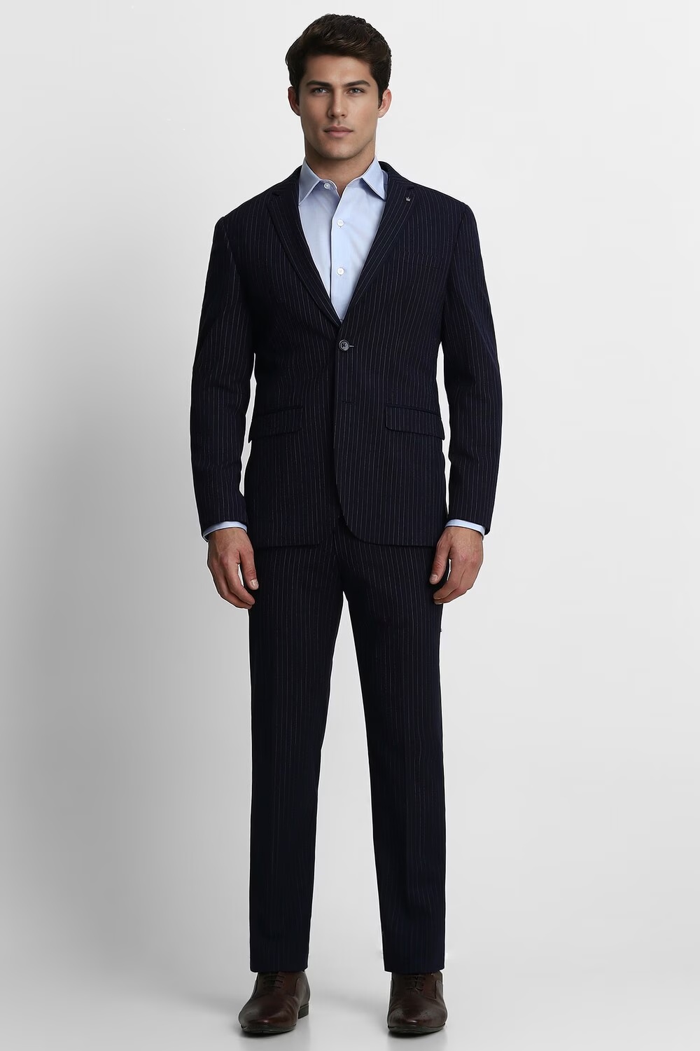 Men Navy Slim Fit Stripe Formal Two Piece Suit-Navy